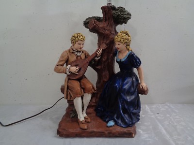 Vintage Tuscany Studio Inc 1975 Ceramic Table Lamp Man Woman Guitar Victorian