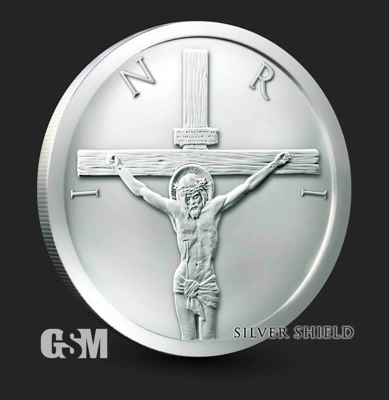 シルバー　999 1/2オンス Jesus Christ Crucifixion INRI Silver Shield 1oz .999 Fine Silver