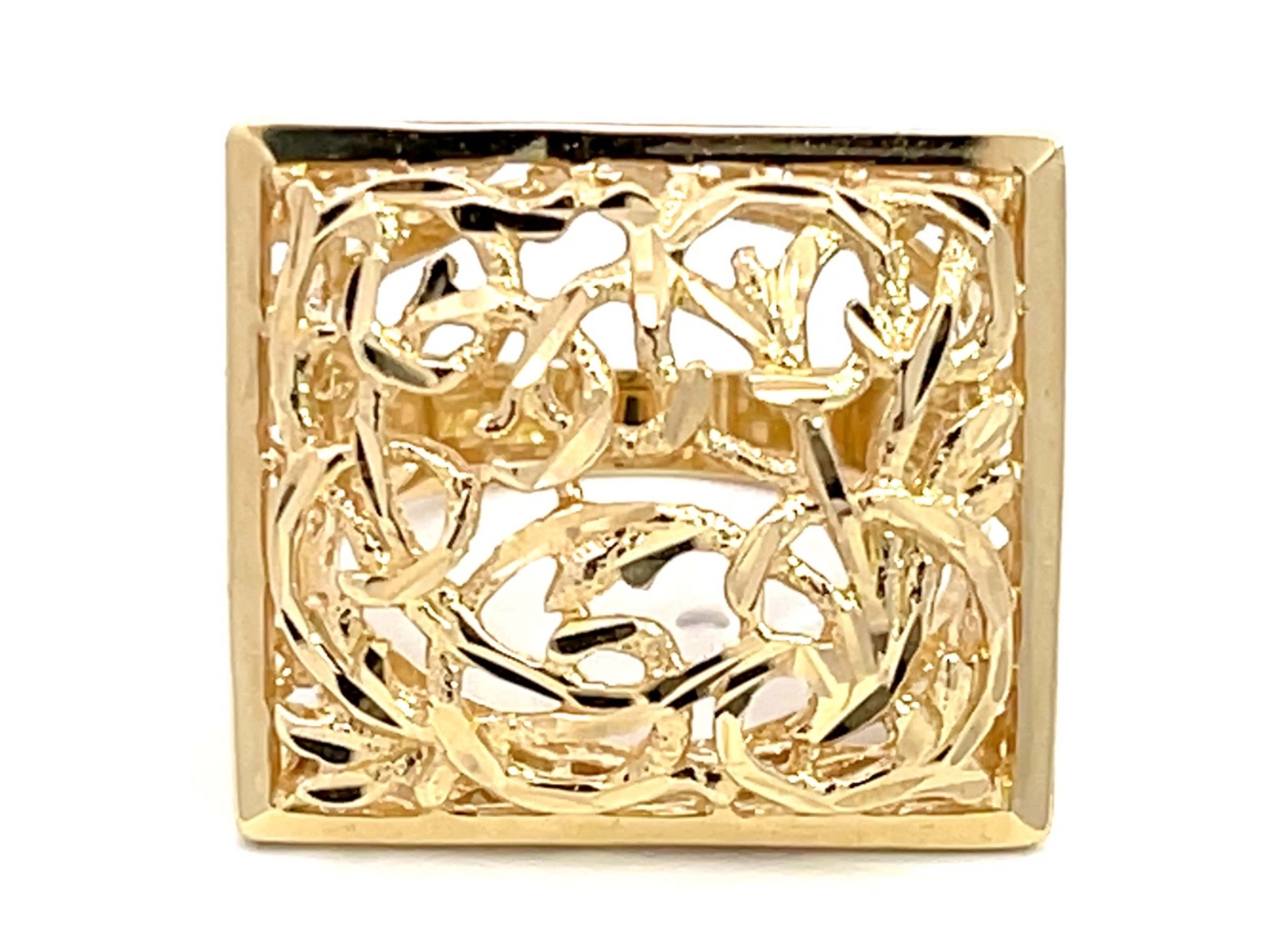 Large Rectangular Scroll Cutout Ring in 14k Yello… - image 1