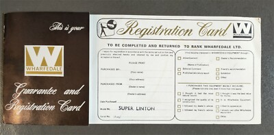 Orig.  Guarantee and Registration Card   Rank Wharfedale  f. Super Linton   1970