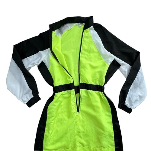 Neon Green/Yellow Wind Breaker Dress - Half Zipper Long Sleeves Festival Party - Picture 6 of 9