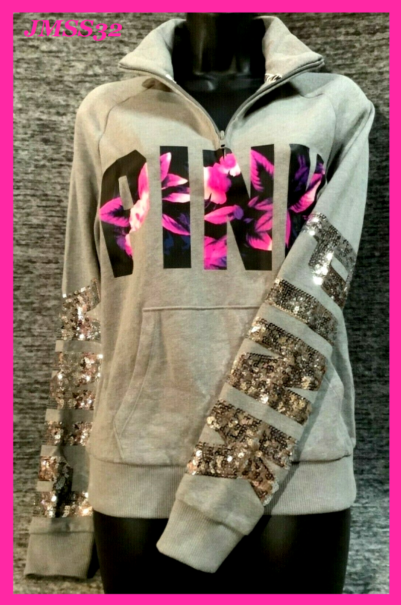 Victoria's Secret Pink Bling Floral Quarter Zip Pullover Victoria's Secret Pink Bling Floral Quarter Zip Pullover
