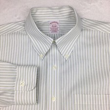 Brooks Brothers Dress Shirt Mens 16-33 White/Yellow Stripes Traditional No Iron