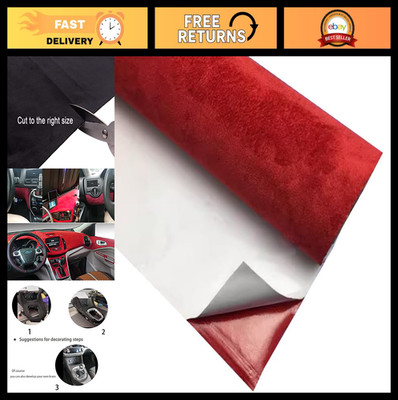 Self-Adhesive Microfiber Suede Fabric for Car Interior Decor - 16.5''x59'', Red