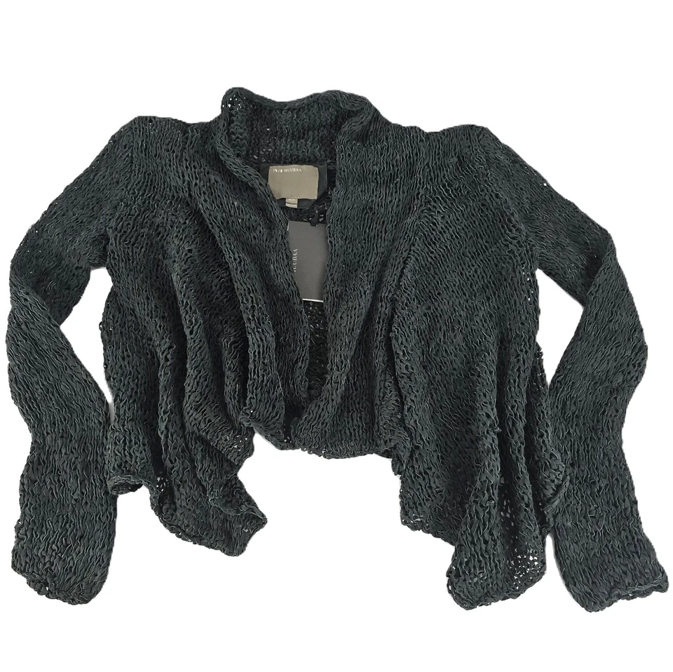 STUNNING WOMENS MUUBAA ALL LEATHER KNIT CARDIGAN JACKET GRANITE GREY XS / S RARE - Image 2 of 4