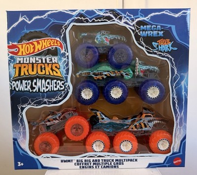 Hot Wheels Monster Trucks Power Smashers Multipack Tiger Shark Mega Wrex