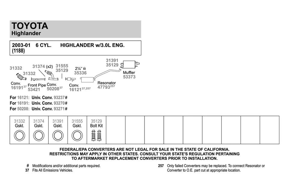 For Toyota Highlander 2001-2003 Walker 53421 Aluminized Steel Exhaust Front Pipe - Изображение 3 из 3