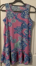 Lilly Pulitzer Girl s Sleeveless Dress Size XL 12-14 Pink Blue Seashells