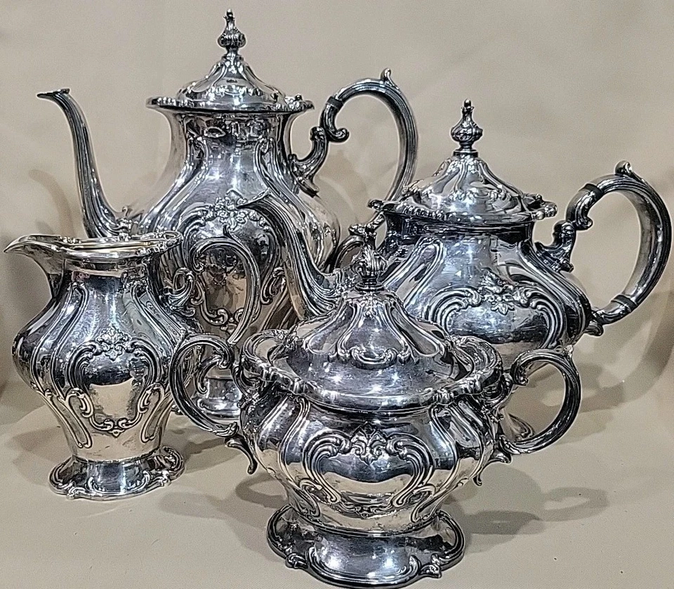 JUEGO DE CAFÉ/TÉ VINTAGE GORHAM CHANTILLY PLATEADO YC1301-1304 4 PIEZAS PRECIOSO Foto 2 de 4