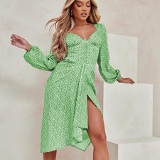 Green Polka Dot Underbust Detail Ruched Midi Dress Pretty Little Thing Size 12