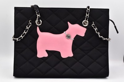 My Flat in London Pink Scottie Dog Tote Bag Black Quilted Chain