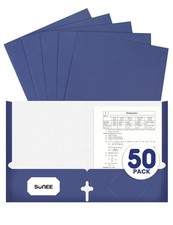 50 Pack Dark Blue 2 Pocket Folders with 3 Hole Punch - Letter Size File Organize