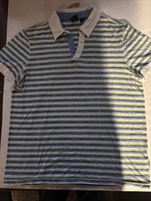 HUGO BOSS Mens Polo Shirt Blue Green Stripes Size XL Tight Fit Short Arms