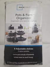 Mainstays Pots and Pans Organizer, 8 Adjustable Shelves, Sturdy Steel, with 4 Ho