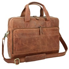 Vintage Brown Genuine Leather Laptop Briefcase for Men, Handmade Leather Office
