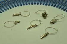 Lot of Six 925 Sterling Silver Wine Glass Charms Markers Farming Food Themed