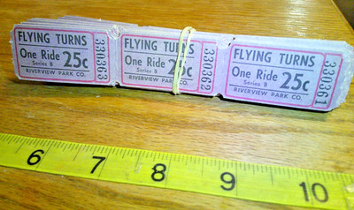 original Vintage Lot 100 25c Flying turns tickets Riverview Park Chicago Illinoi