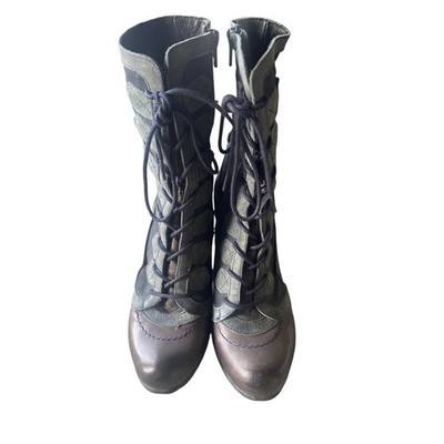 Dkode Womens 38 Brown Grey Leather Lace Up Mid Calf Boots Portugal 9311 6465