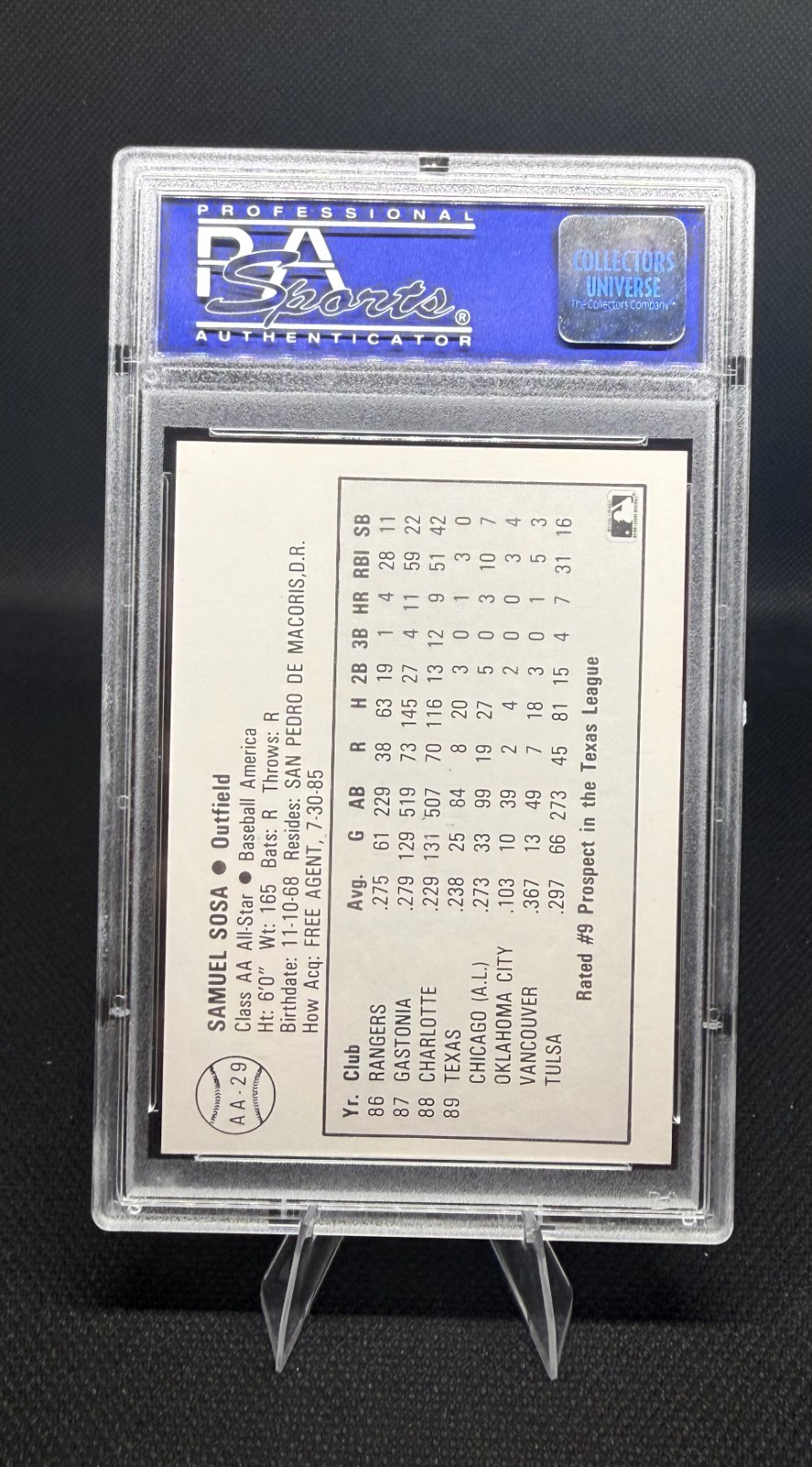 1989 Baseball America Top AA Prospects - Sammy Sosa #AA-29 (RC) PSA 9 view 2