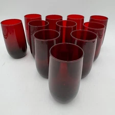 Set of 11 Anchor Hocking Roly Poly Royal Ruby Flat Iced Tea Glasses 5" tall 13oz