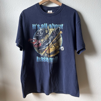 Delta Pro Weight Men's Blue Baseball Graphic Cotton Tee Crew Neck Size L