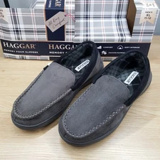 HAGGER Moccasin Slippers Mens Size 11 12 Gray Microsuede Fleece Lined Comfort