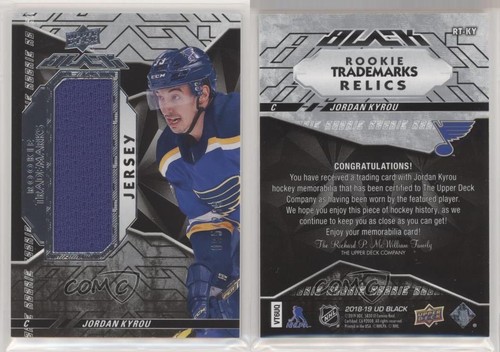 2018-19 SPx UD Black Rookie Trademarks Relics 95/299 Jordan Kyrou #RT-KY RC 2ao - Bild 3 von 3