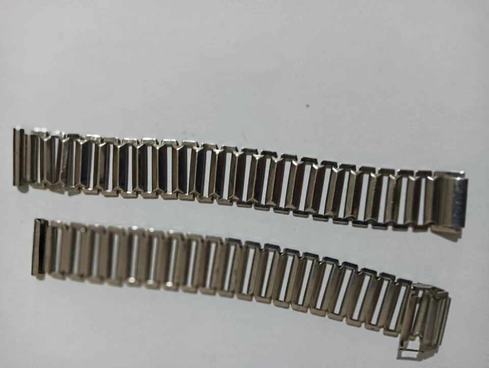 Pulseira militar vintage Bonklip Bentex estilo bambu 16 mm aço brilhante 1950 - Imagem 3 de 4