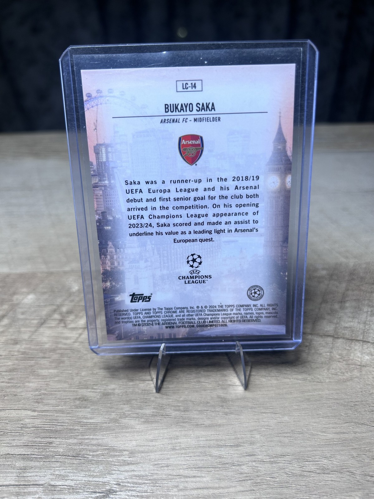 2023-24 Topps Chrome UEFA Bukayo Saka London Calling Aqua #/199 Arsenal #LC-14 view 2