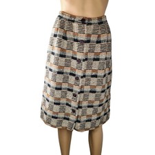 1960s Pleated Brown Cream Plaid Tweed Midi Button Up Winter Skirt Size XS