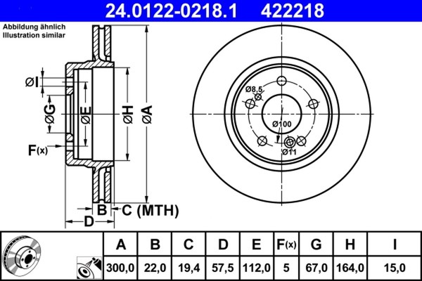 2X ATE Bremsscheibe 24.0122-0218.1 FüR Mercedes SL R129 W210 Klasse W124 124 280-image