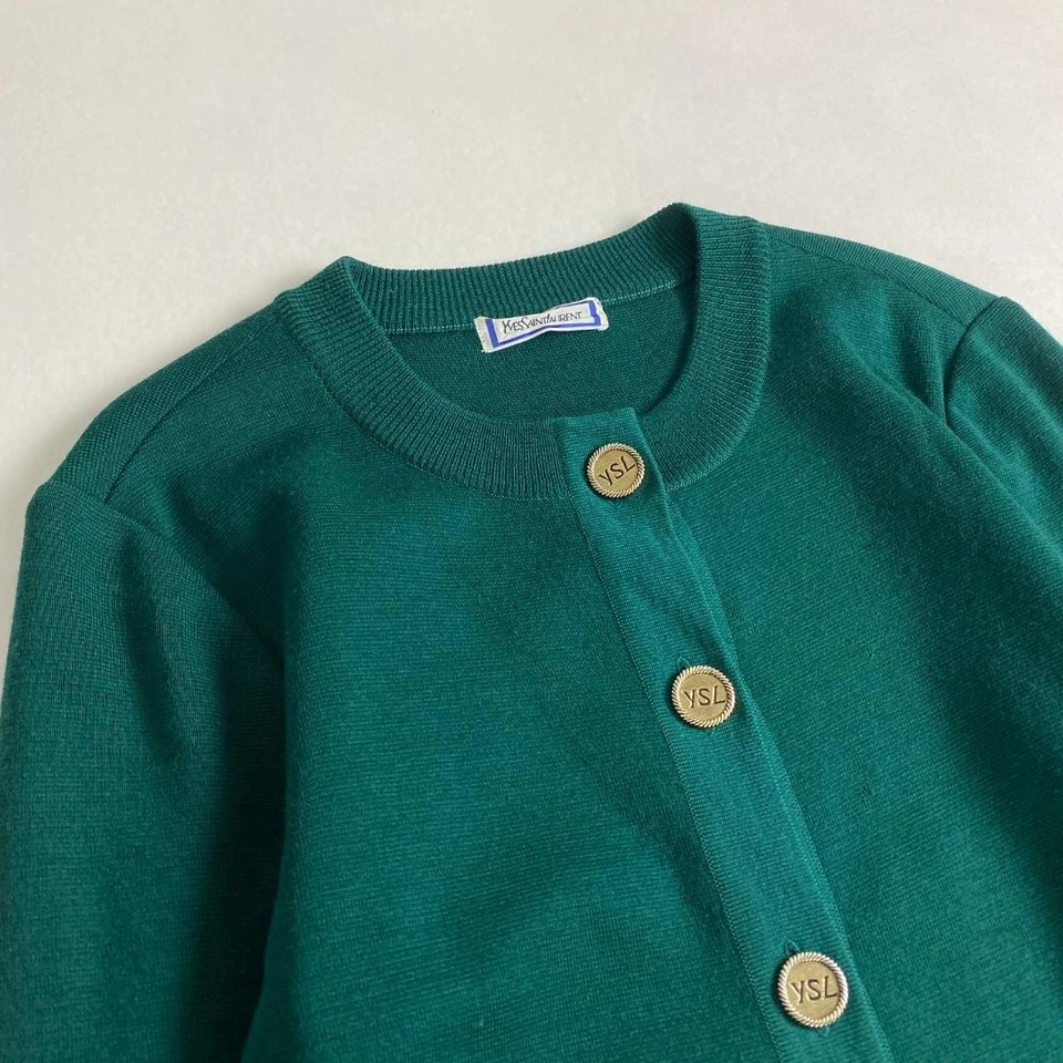 Traje de montaje W4064 Yves Saint Laurent tejido vintage 100 % lana verde M-L equivalente Foto 4 de 4