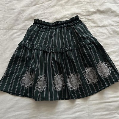 Axes Femme Emerald Green Pinstripe Embroidered Frame Ruffle Skirt Medium