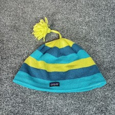 Patagonia Kids Beanie Hat One Size Blue Green Yellow Striped Wool Tassel