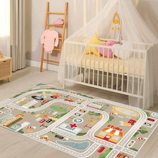 Kids Playroom Rug City Life Play Mat for Toy Cars and Trains, Play Area Rug w...