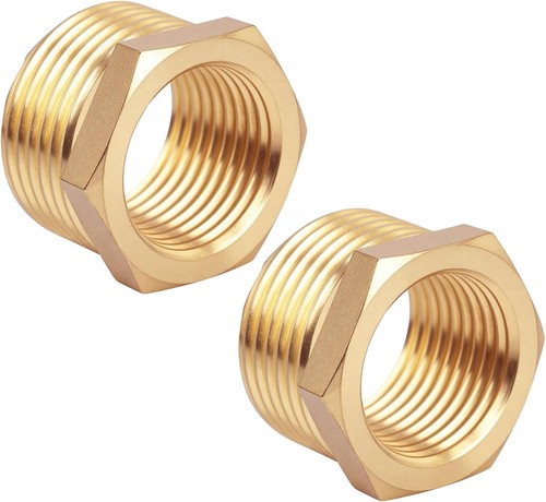 2pcs Brass Reducer Hex Bushing, 3/4" NPT Male to 1/2" 3/4*1/2NPT, Yellow