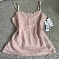 Elle Pink Lace Cami Tank Top Womens Sm Coquette Fairycore Y2K Floral Stretch NWT