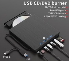 9-in-1 External CD DVD Drive USB 3.0 Type-C Burner SD TF Reader Hub