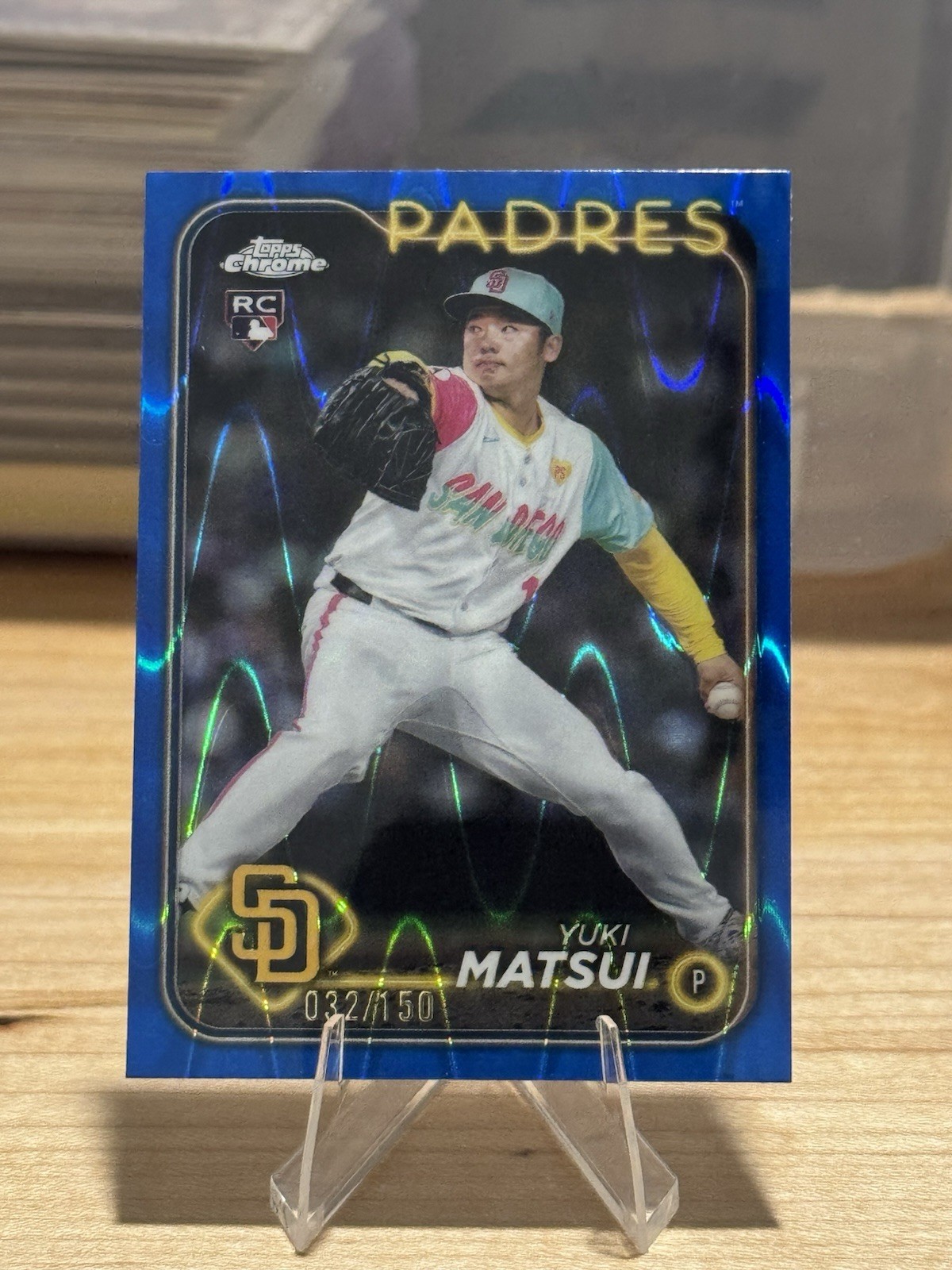 #116 Yuki Matsui 2024 Topps Chrome Blue Raywave Refractors RC #/150 Padres
