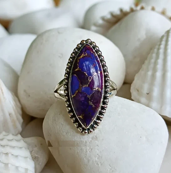 Anillo Turquesa Cobre Púrpura: Anillo Mujer Plata Esterlina Hecho a Mano Todas las Tallas R393 Foto 3 de 4