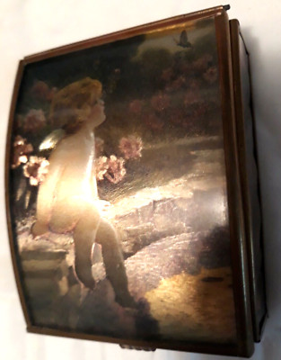 Enesco Jewelry Box Bessie Gutmann The Butterfly Cherub Luminous Foil Art
