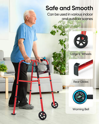 6.8lbs Front Wheeled Folding Walkers for Seniors Lightweight 350lb Load Capacity