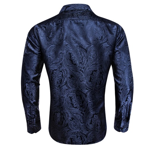 New Mens Silk Shirts Blue Red Grey Floral Dress Shirt Long Sleeve Button Down - Picture 45 of 169