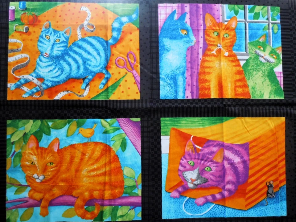 Moda Fabrics Cotton Panel "Prisma Cats" Pattern No. 23110 Quilting Wall Hanging - Image 2 of 2