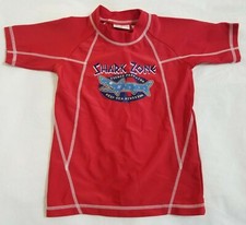 BT Kids Boys Swim Shirt Size 4T Red Shark Zone S/S Rash Guard EUC