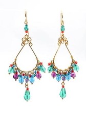 GORGEOUS Lightweight Aquamarine Purple Red Crystals Gold Chandelier Earrings