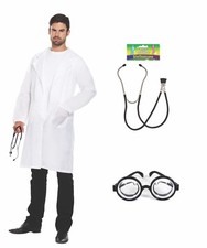 Doctor Coat Fancy Dress Costume Lab Jacket Surgeon Crazy Mad Scientist