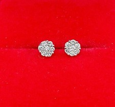 DEAL 10K Gold Genuine Diamond Round Cluster Studs Earrings .12ct 3.5mm