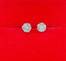 DEAL! 10K Gold Genuine Diamond Round Cluster Studs Earrings .12ct 3.5mm