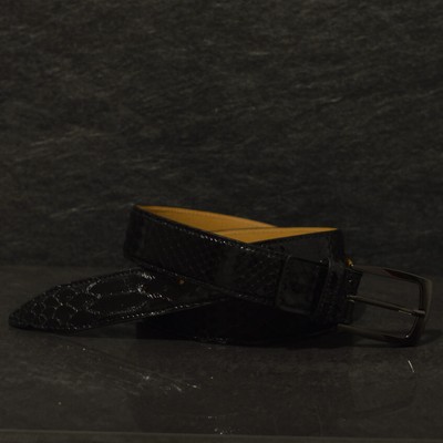 Ralph Gladen Schlangenledergürtel Python Breite 3,5cm schwarz glanz
